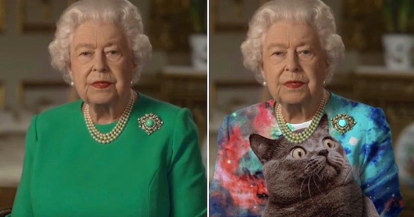 La Reine Elizabeth II relookée par les internautes, qui transforment sa robe en fond vert